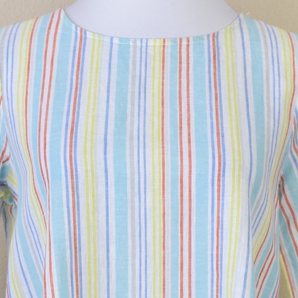 Ali Miles Linen Stripe Top NEW - Petite S - Picture 2 of 9
